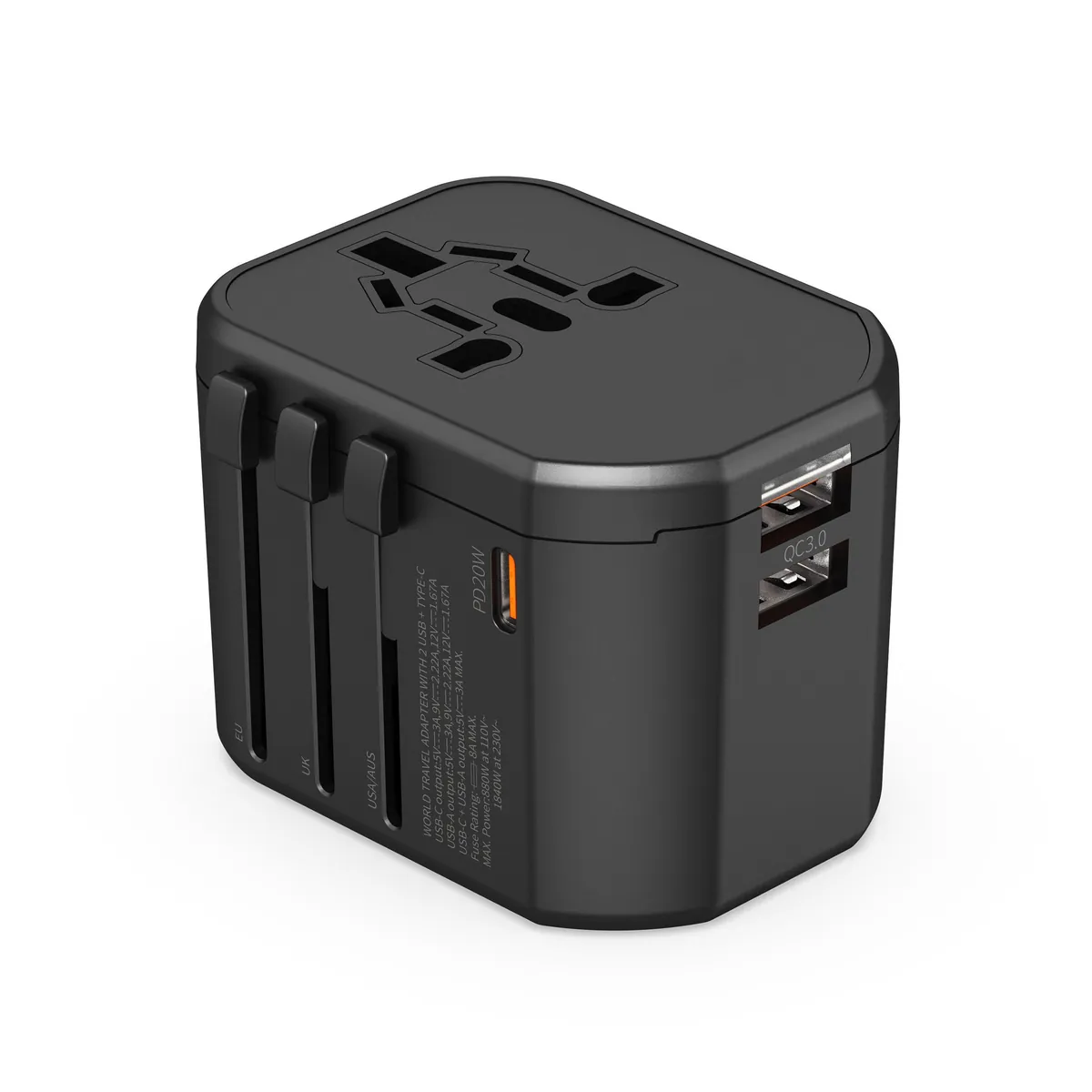 Universal Travel Adapter EU / UK / USA [2x USB-A & 1x USB-C]