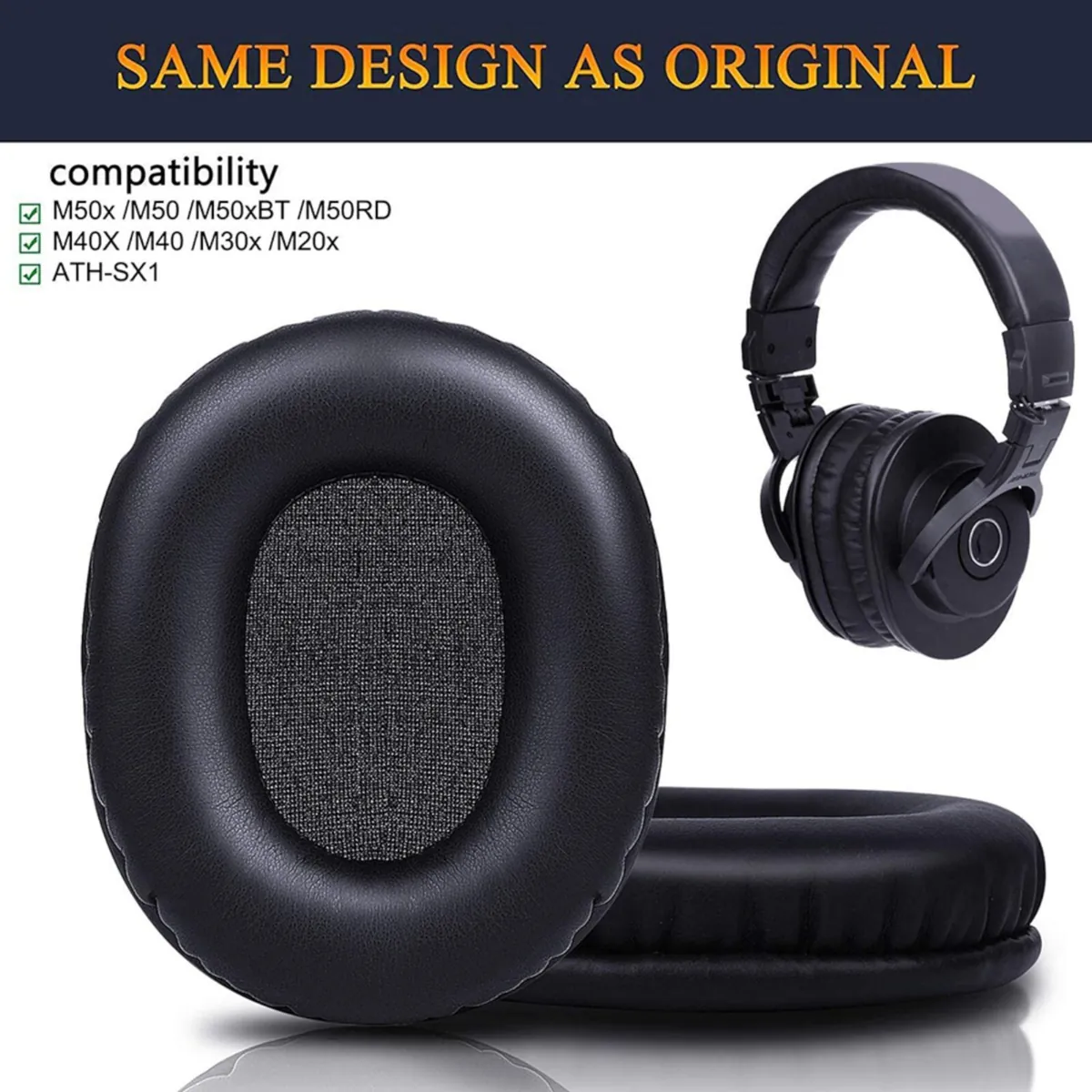 Ohrpolster für Audio Technica ATH M50X M40X M30X M20X MSR7 SX1 schwarz