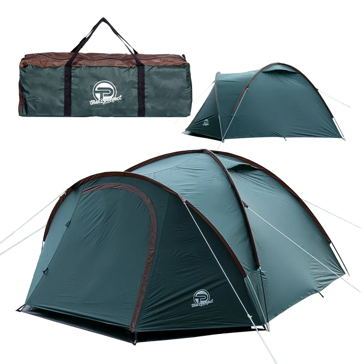 Campingzelt für 3-4 Personen, doppelwandig, stabil wasserdicht, verdunkelter Innenraum inkl. Tasche Grün/Braun