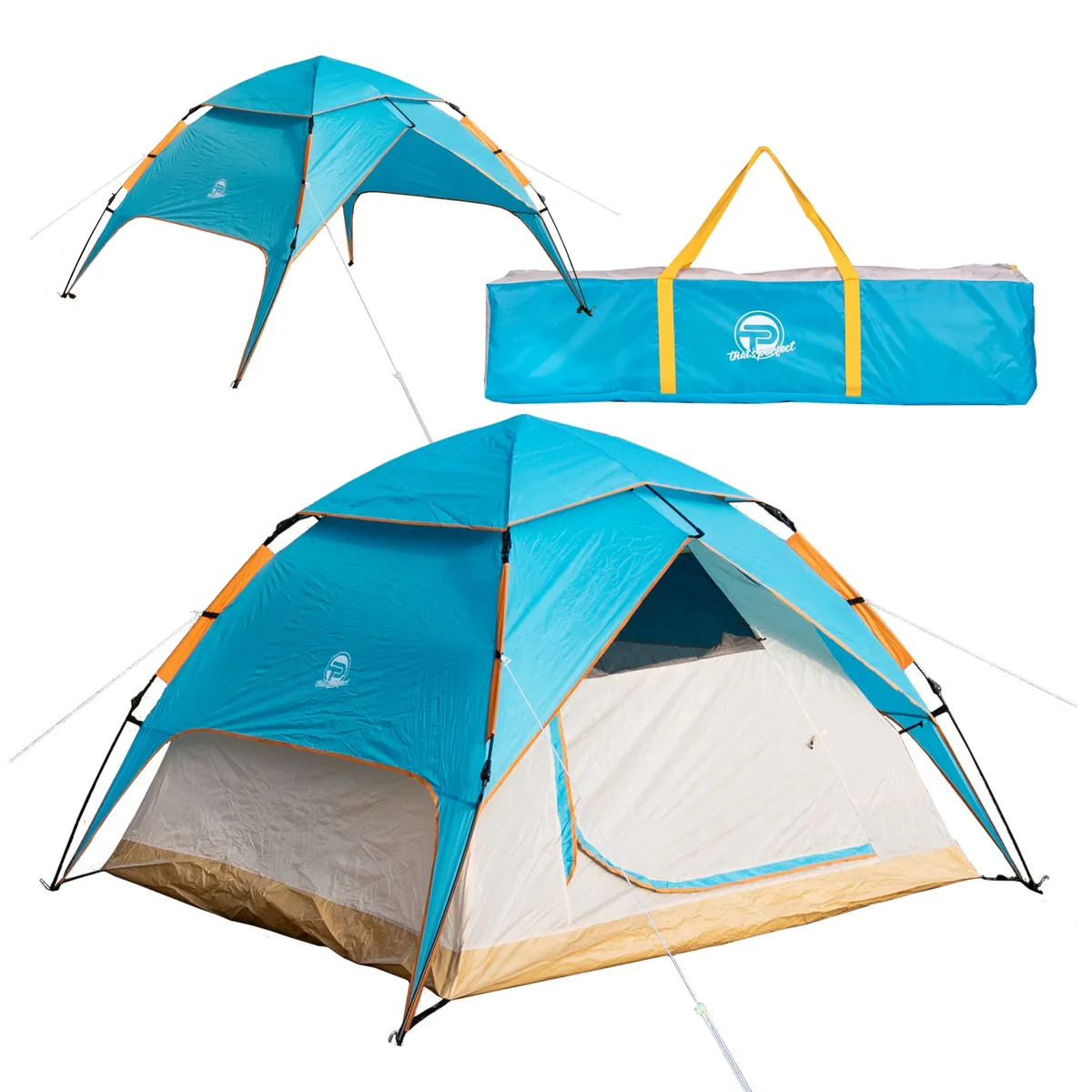 TP Automatik-Campingzelt Pop-Up Zelt für 3-4 Personen doppelwandig, wasserdicht mit Tragetasche Türkis/Beige