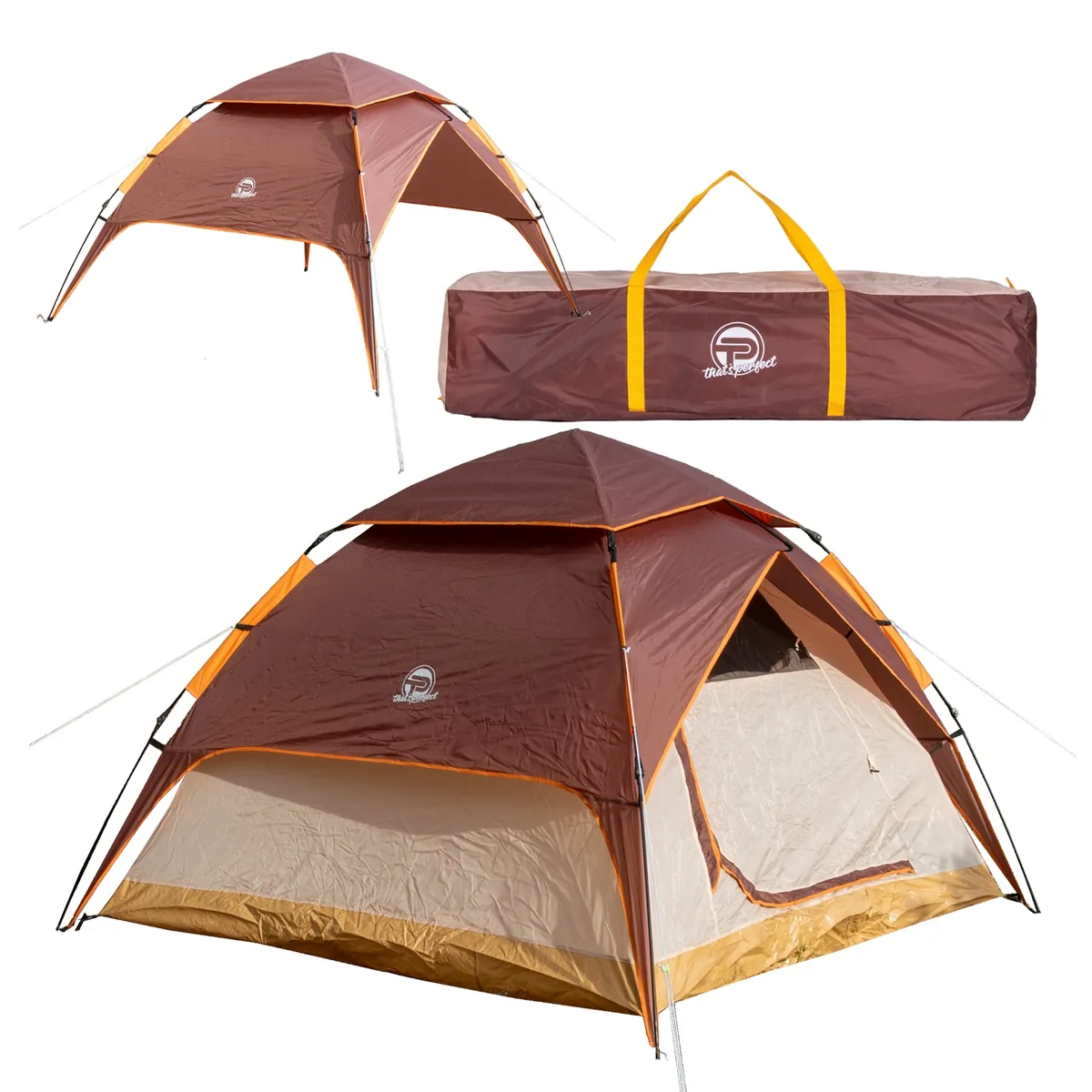 TP Automatik-Campingzelt Pop-Up Zelt für 3-4 Personen doppelwandig, wasserdicht mit Tragetasche Braun/Beige