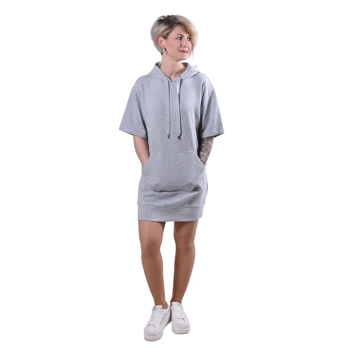 Michael Kors Kapuzenkleid aus Baumwolle grau Damen XS