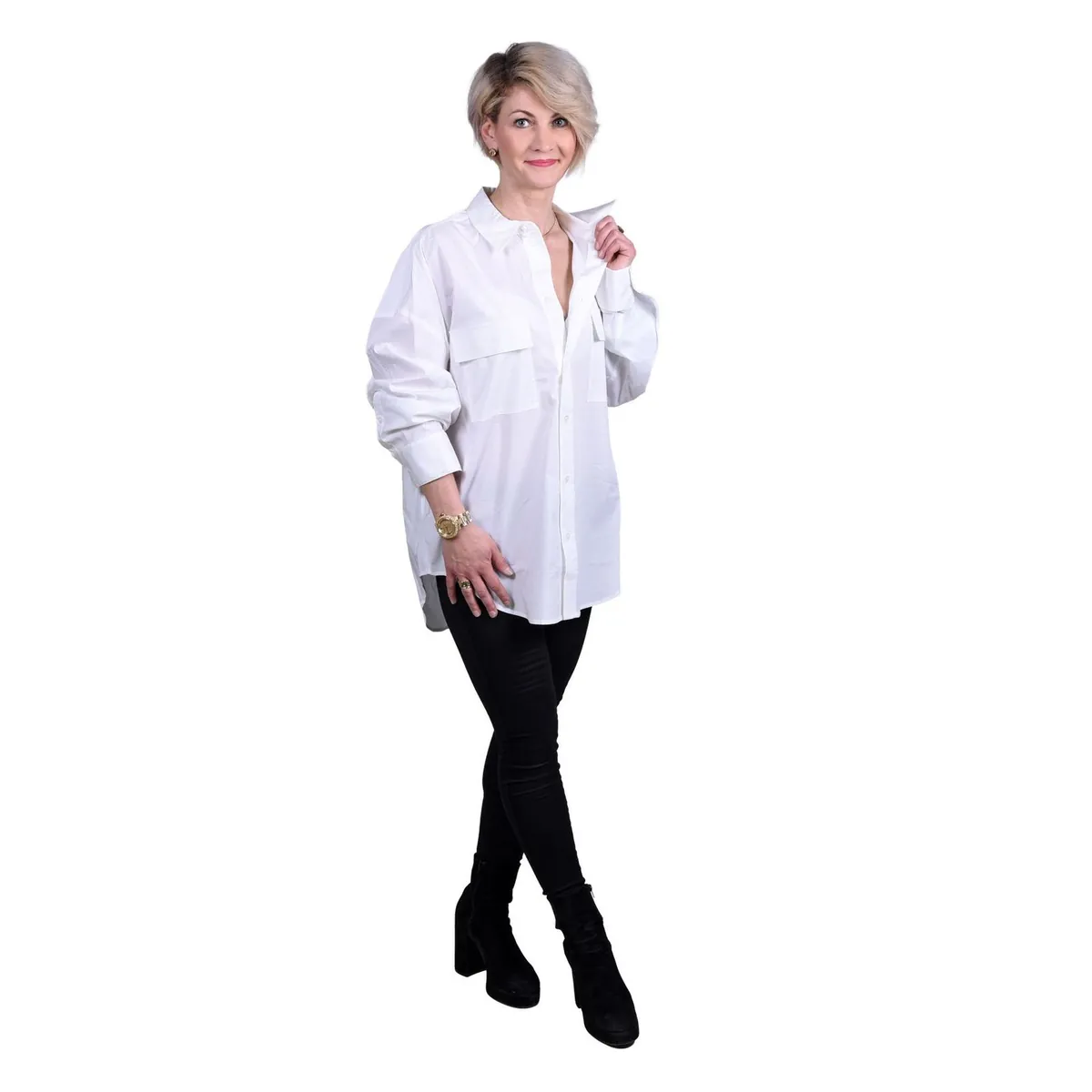 Michael Kors Oversize-Hemd aus Baumwoll-Popeline mit Stretch Unisex Erwachsene weiss L