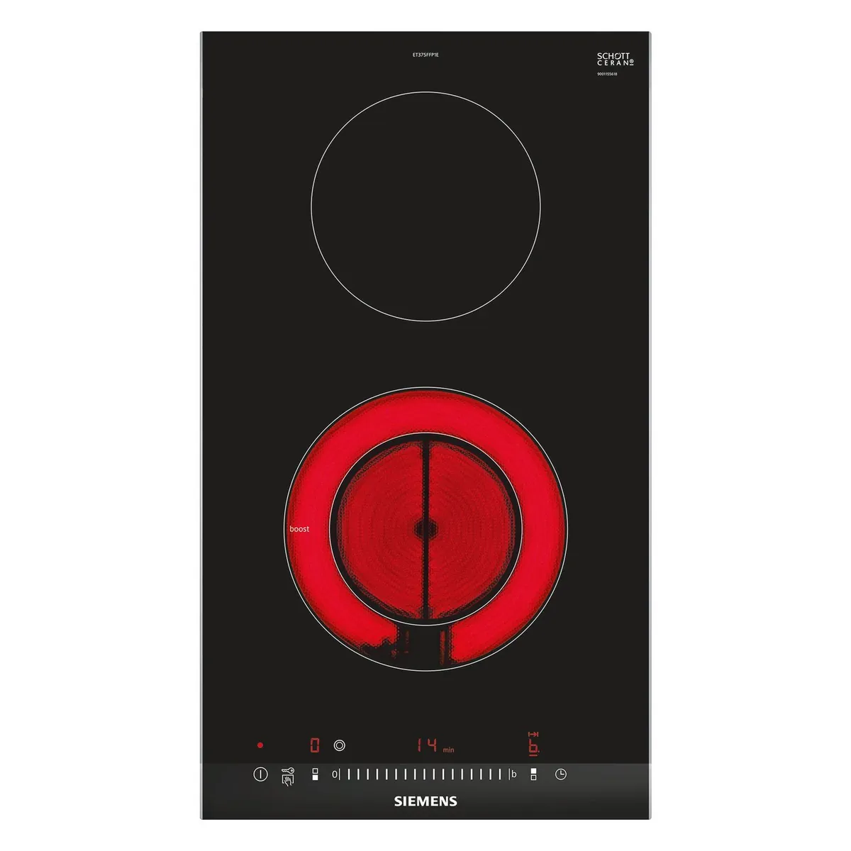 Siemens iQ300 ET375FFP1E Glaskeramikkochfeld Integriert 2 Zone(n) Schwarz, Edelstahl
