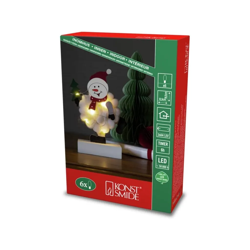Konstsmide LED Holzsilhouette Schneemann LED Holzsilhouette Schneemann mit Baumwolle, Timer