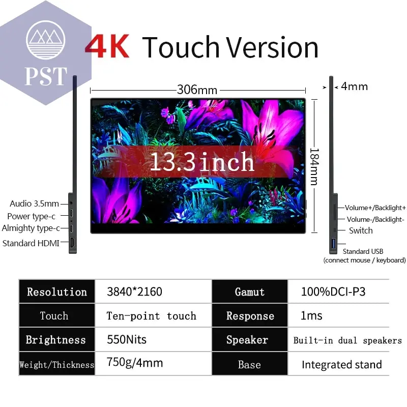 13,3 Zoll 4K OLED Tragbarer Monitor Touchscreen