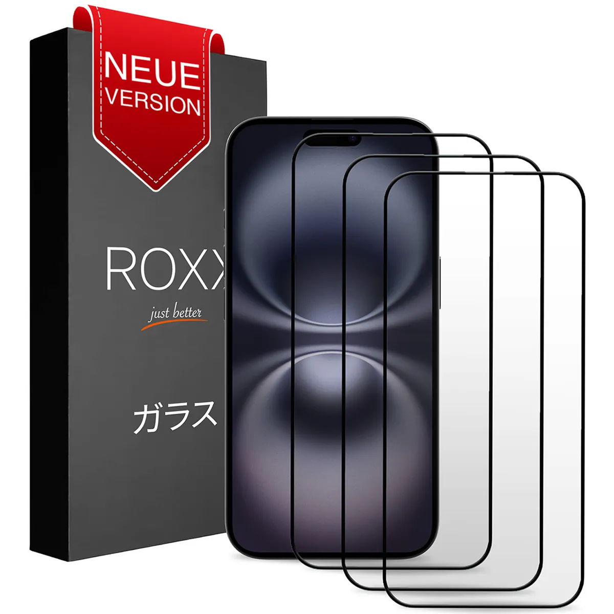 ROXX NEO Japanisches 9H 3D Panzerglas (3 Stück) | Verdeckt nicht das Display | iPhone 16