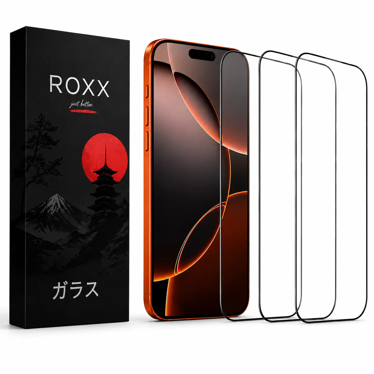 ROXX NEO Japanisches 9H 3D Panzerglas (3 Stück) | Verdeckt nicht das Display | iPhone 17 Pro