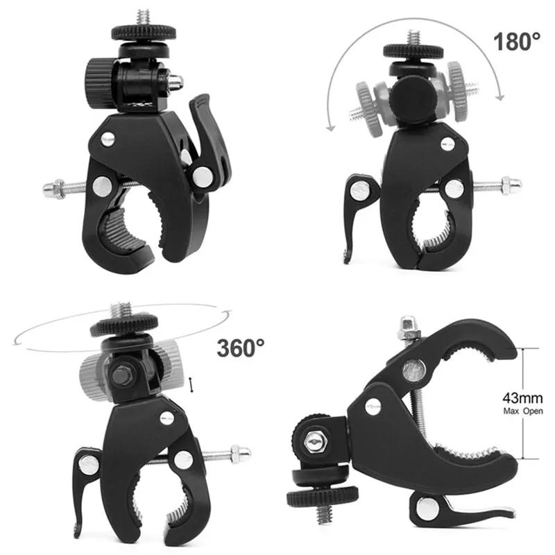 1Pc Black 1/4 Camera DV DSLR Bike Bicycle Handlebar Clamp Bracket Tripod Mount Screw Clip For Gopro For Camera DV
