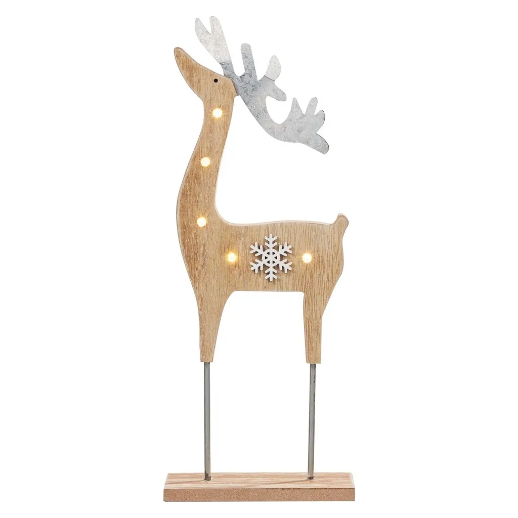 Hellum LED-Holzrentier mit Schneeflocke 524079