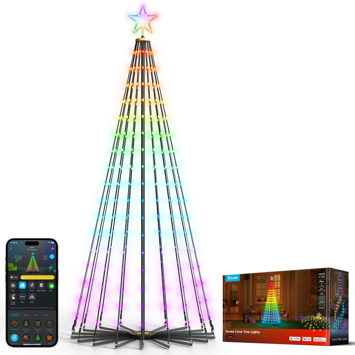 Govee Lichterkette Weihnachtsbaumbeleuchtung Christmas Cone Tree 182 Meter Gemütlich