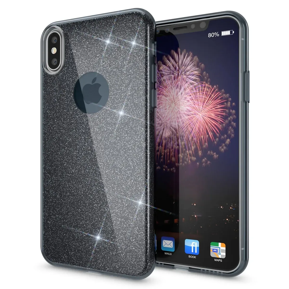 NALIA Glitzerhülle für iPhone XS Max – Funkelnder Glitzer-Look & Grip – SHINEPOP (Silikon Case) – Marke aus Berlin