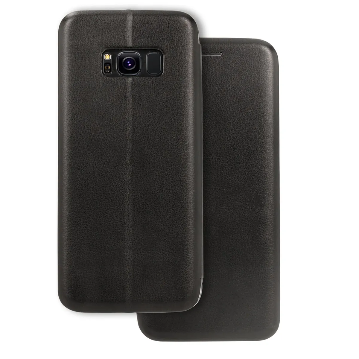 NALIA Klapphülle kompatibel mit Samsung Galaxy S8, Slim Handy-Hülle Flip-Case Kunst-Leder Vegan Cover mit Magnet, Etui Ganzkörper Schutz Dünne Hinten Vorne Rundum Handy-Tasche Bumper - Schwarz