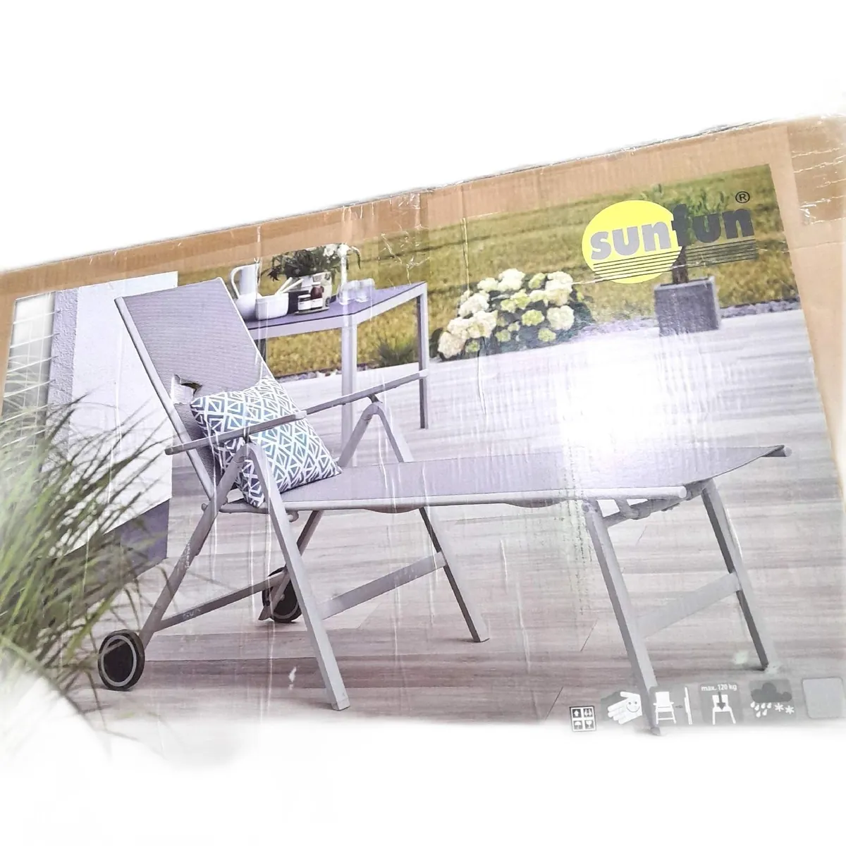 Sunfun Sonnenliege Gartenmöbel Hannah Lichtgrau Bequemlichkeit für Garten Terrasse Strand