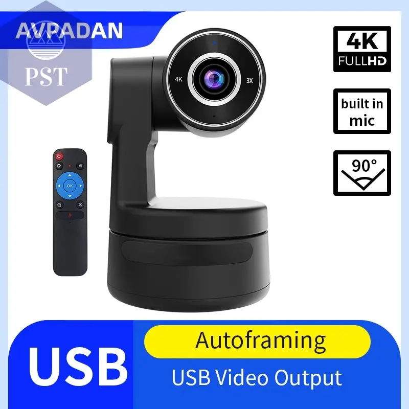 4K PTZ USB Kamera autoframing with Mics Camera 3X Digital Zoom auto Focus for Youtube Living Stream Online Meet Video Camera