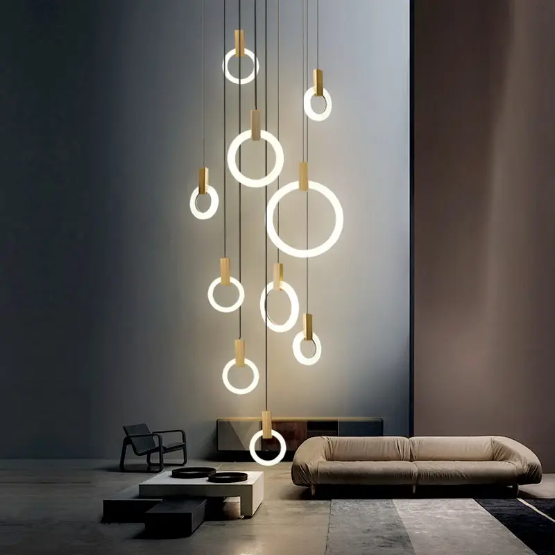 Hanging Rings Wooden LED Ceiling Light