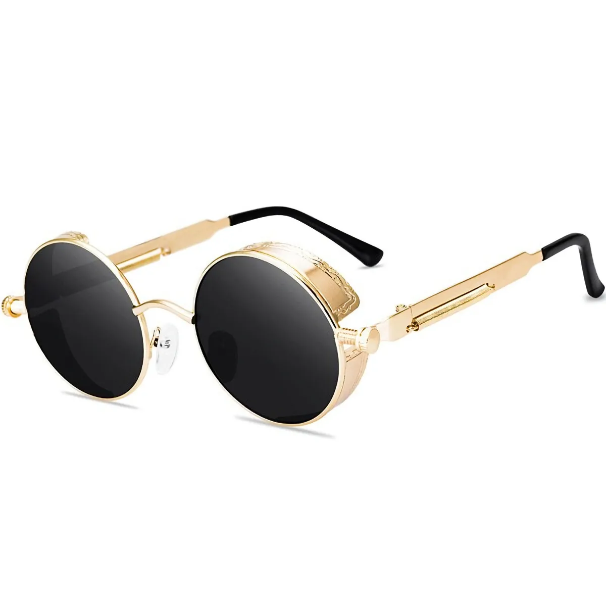 Vintage Retro Sonnenbrille Steampunk Rund Gold Schwarz Cool UV400 - 5310 MG