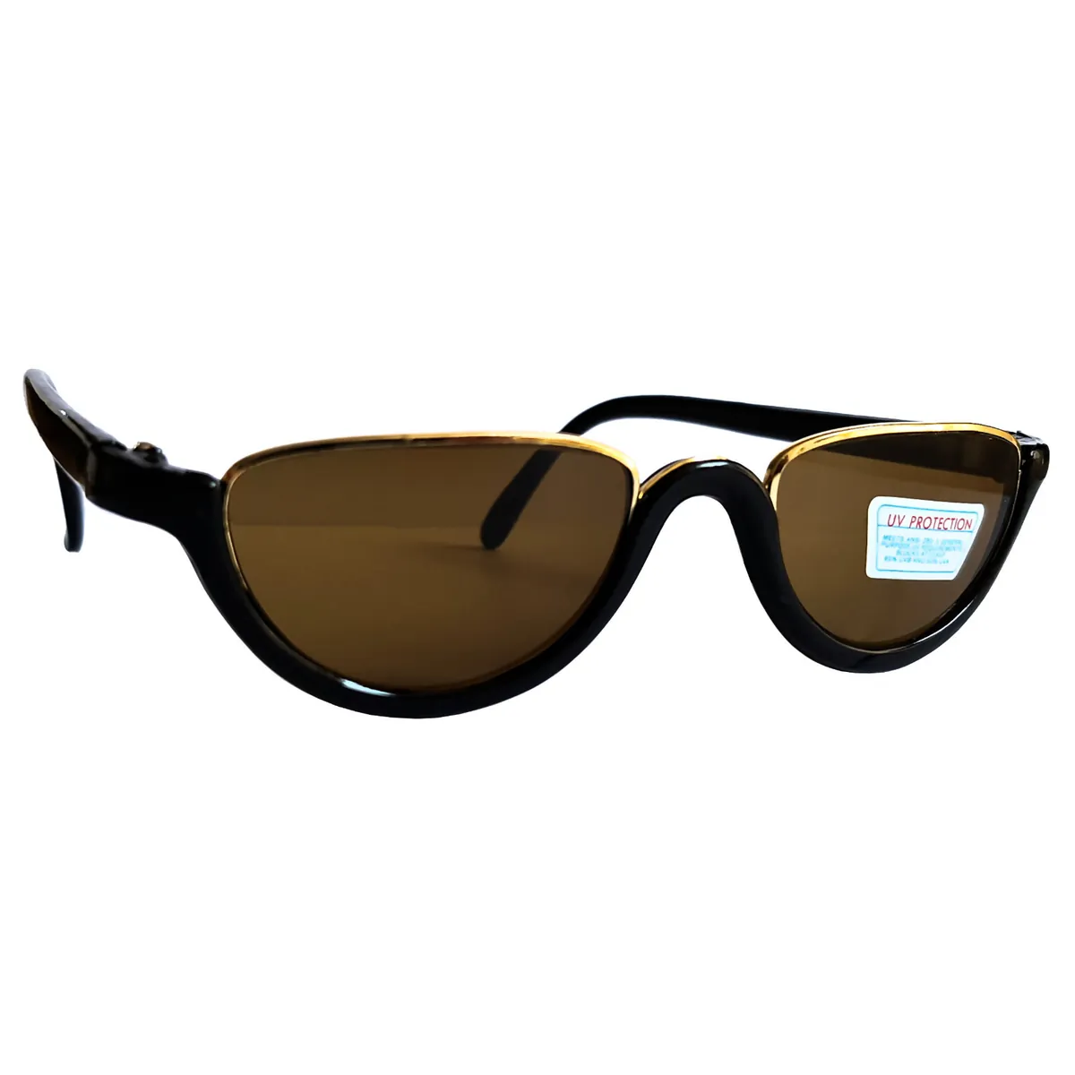 Designer Sonnenbrille Vintage Brille stylisch cool Schwarz Gold Glas braun 10542