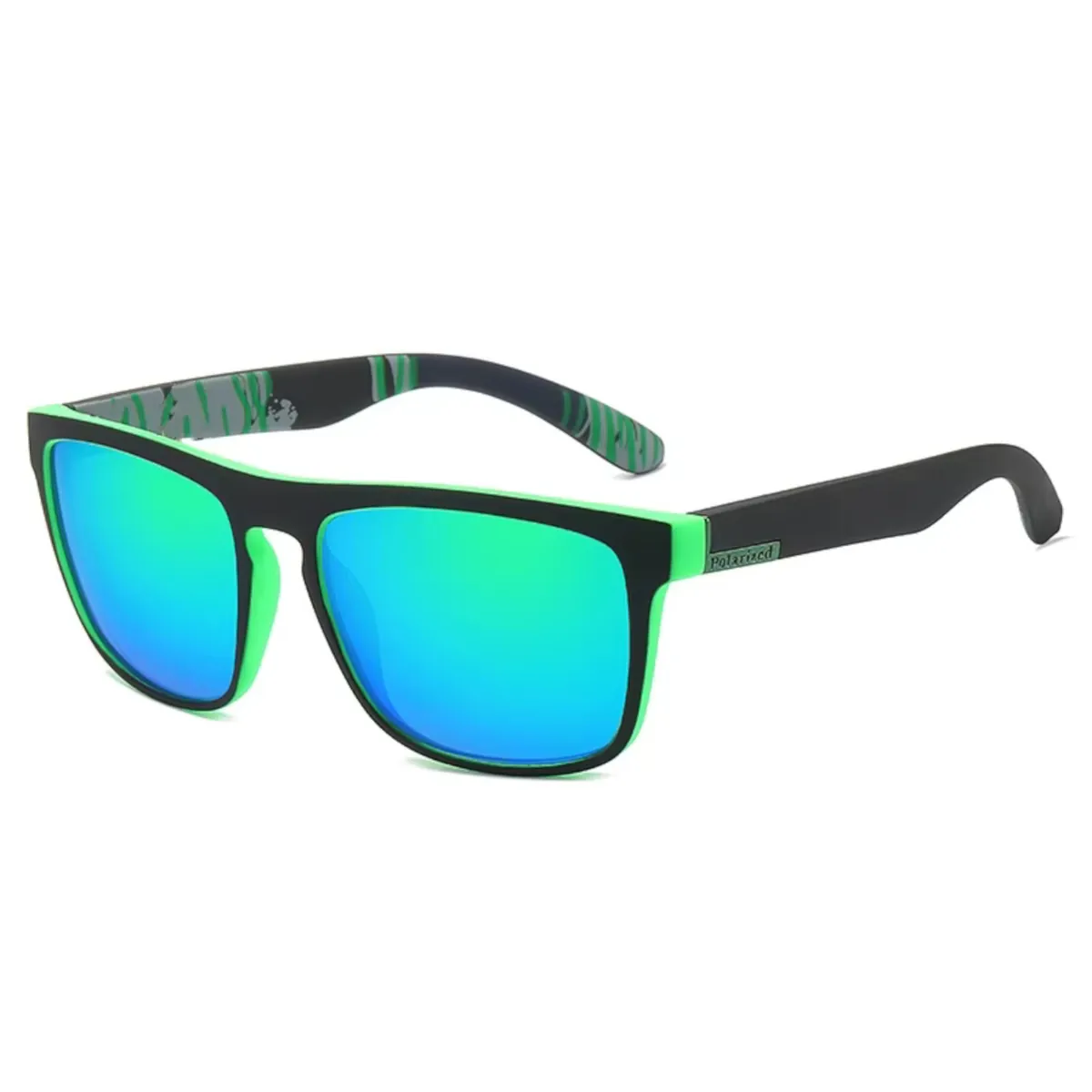 Stylische Sonnenbrille Polarized Schwarz Grün Gläser verspiegelt 5410 G2