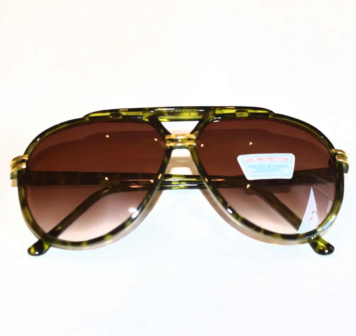 Stylische Damen Sonnenbrille Grün Schwarz Glänzend, braune Gläser 9358