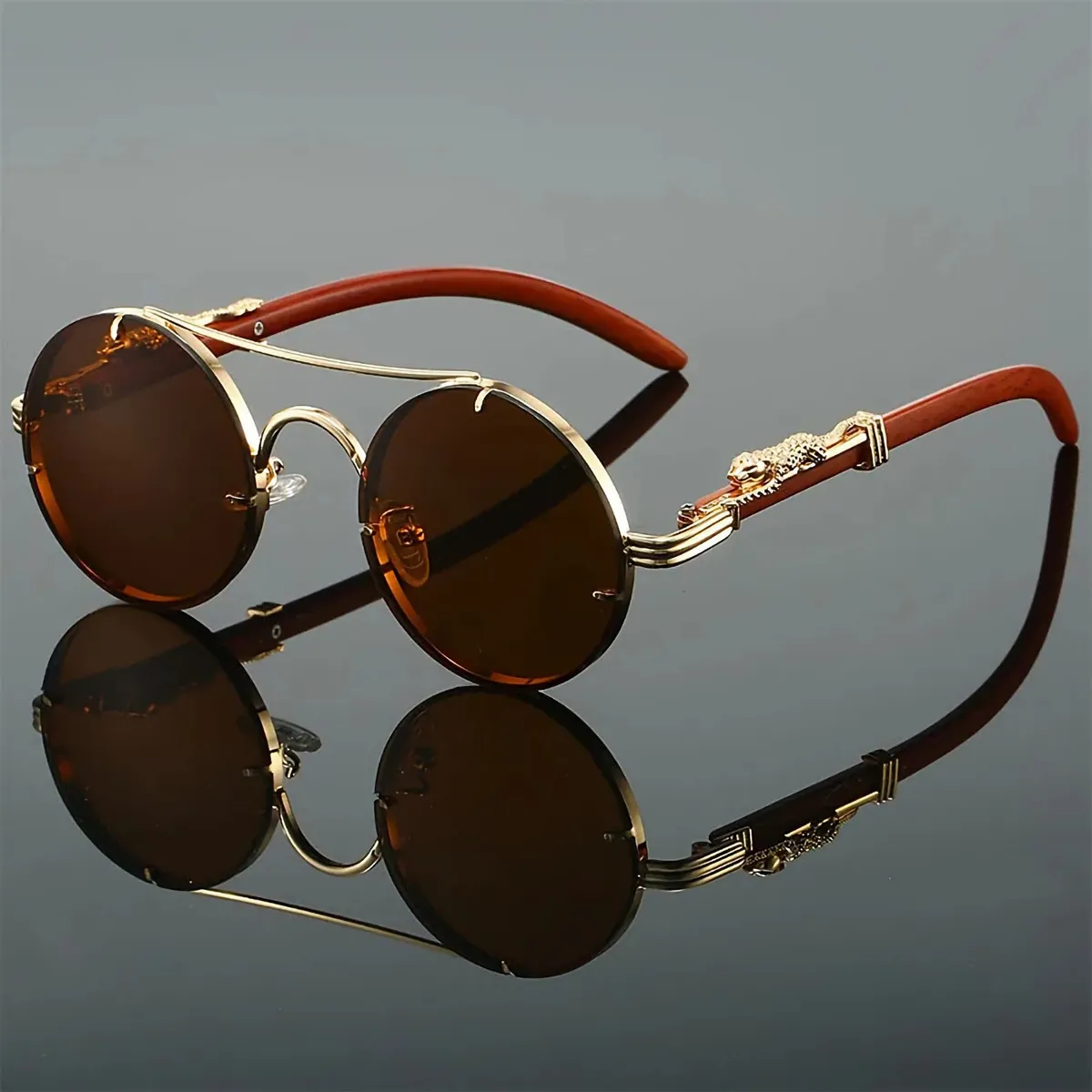 Designer Sonnenbrille Stylisch Vintage Brille Cool Gold Leopard 5222 B