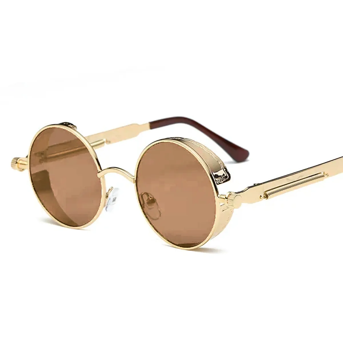 Vintage Retro Sonnenbrille Steampunk Rund Gold Schwarz Cool UV400 - 5310 MGB