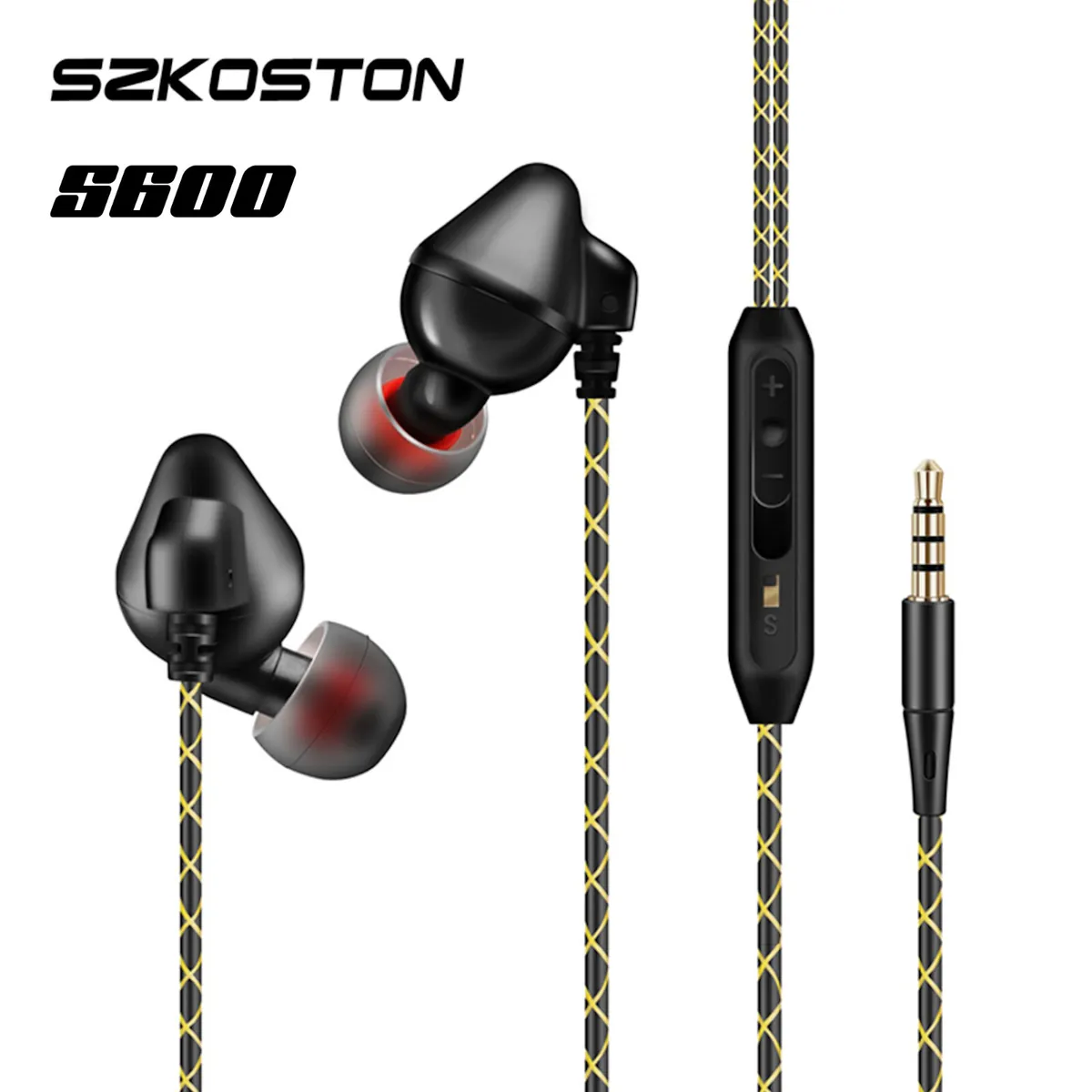 Super Bass In-Ear Kopfhörer Headset High End S600 in schwarz + PU-Hardcase