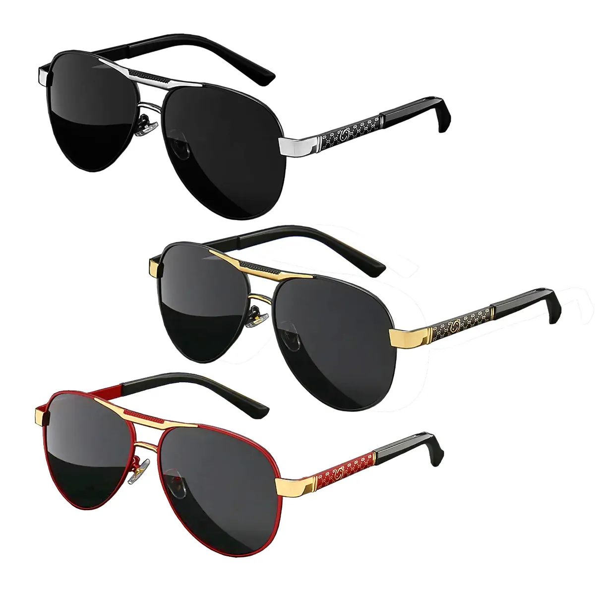 Stylische Sonnenbrille Pilotenbrille Fliegerbrille Brille Schwarz Rot Gold 9376