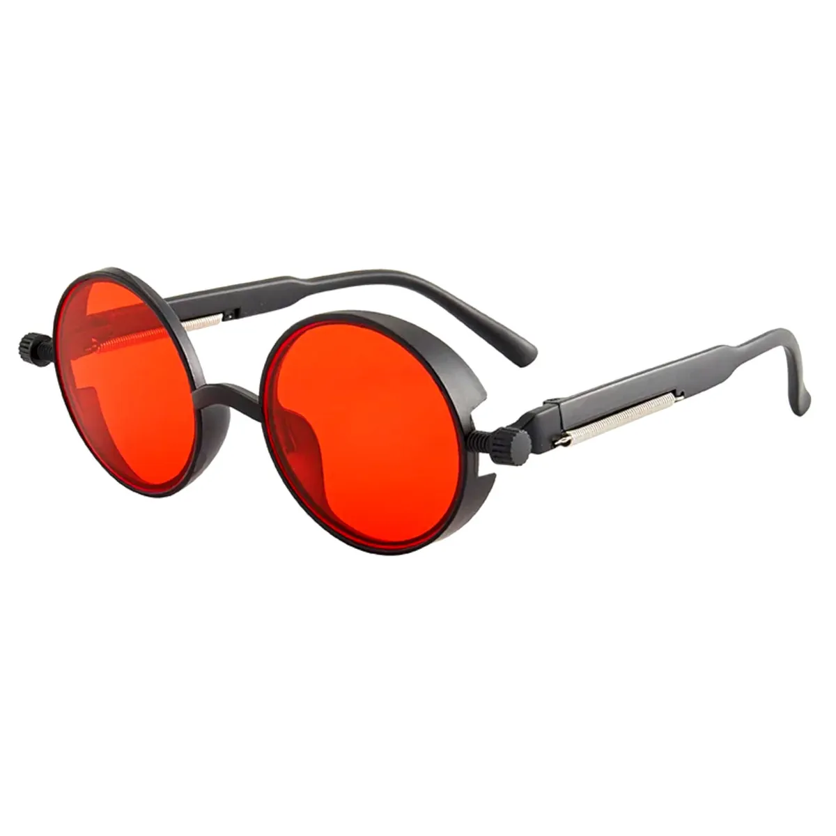 Vintage Retro Sonnenbrille Steampunk Rund Schwarz Rot Cool UV400, 5310 PCSR