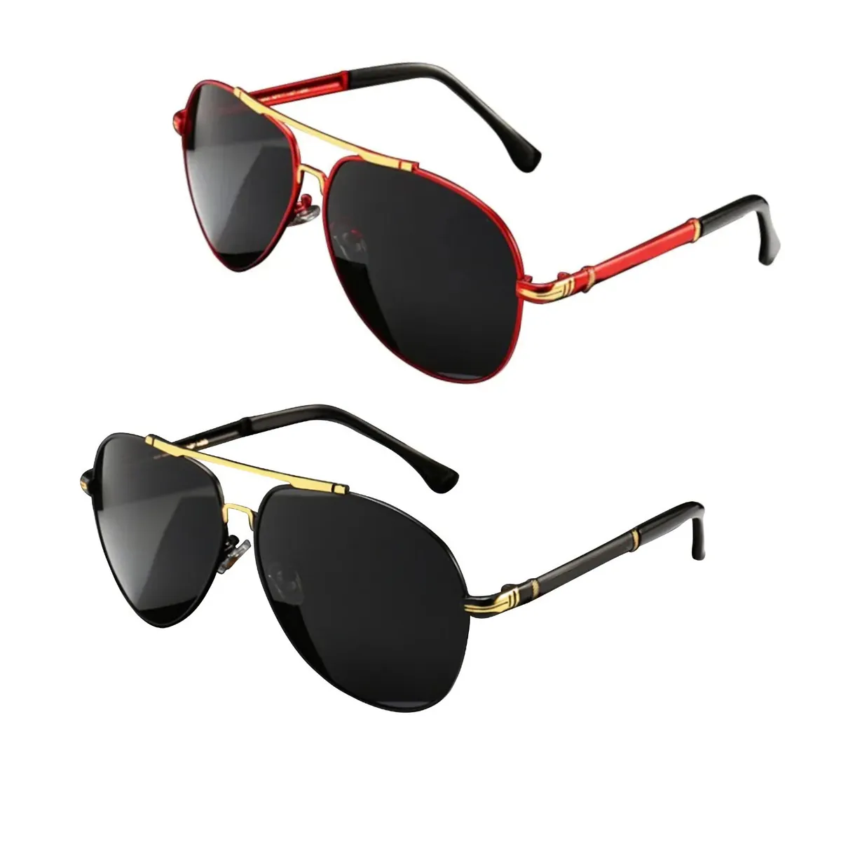 Stylische Sonnenbrille Pilotenbrille Fliegerbrille Brille Schwarz Rot Gold 9375