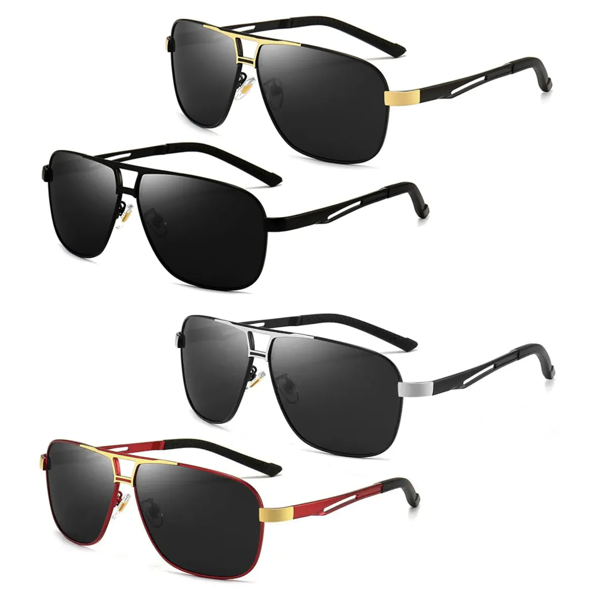 Stylische Sonnenbrille Pilotenbrille Fliegerbrille Brille Schwarz Gold 9373