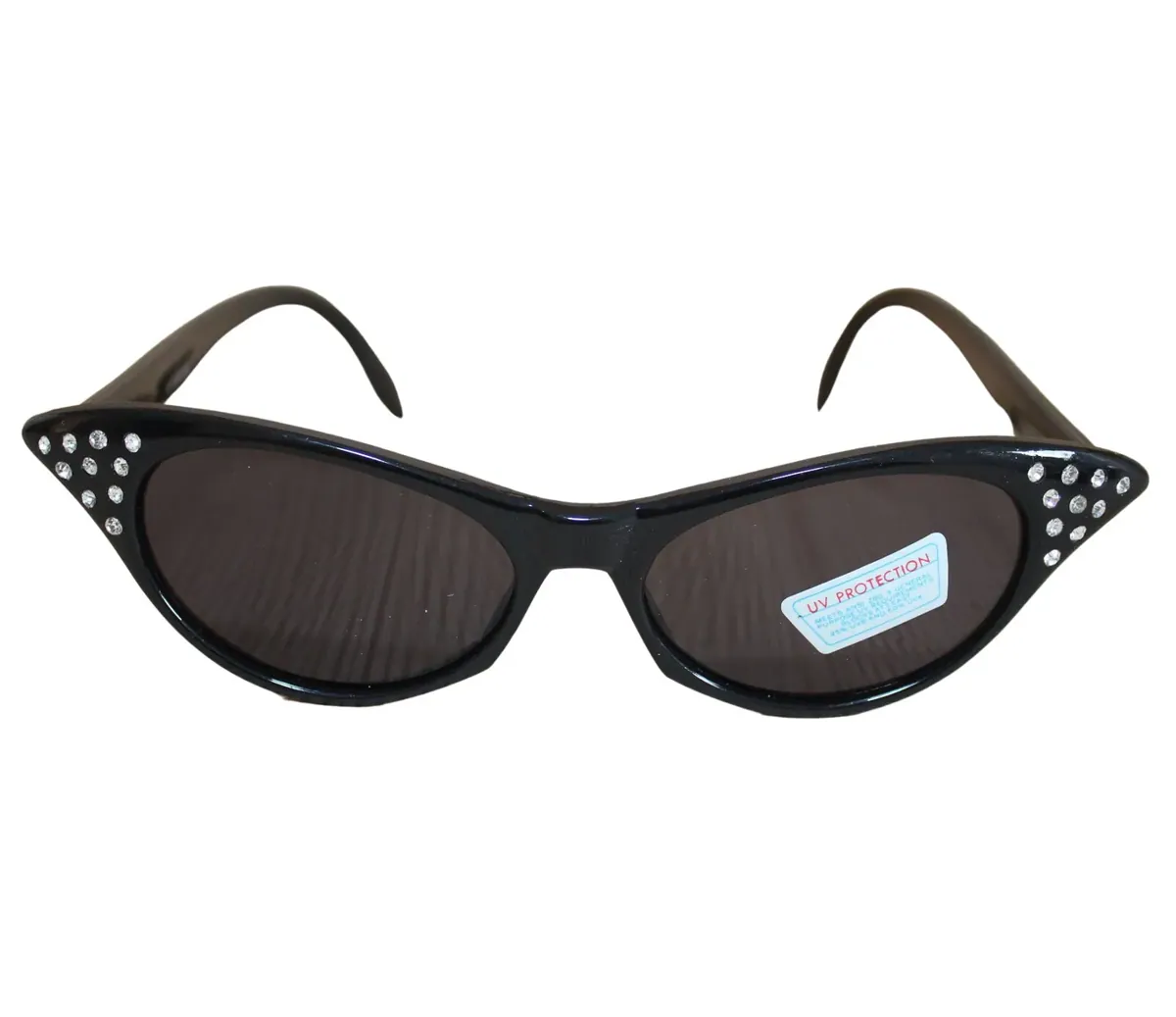 Stylische Cat Eye Sonnenbrille schwarz mit Strass, schwarze Gläser 10548 S