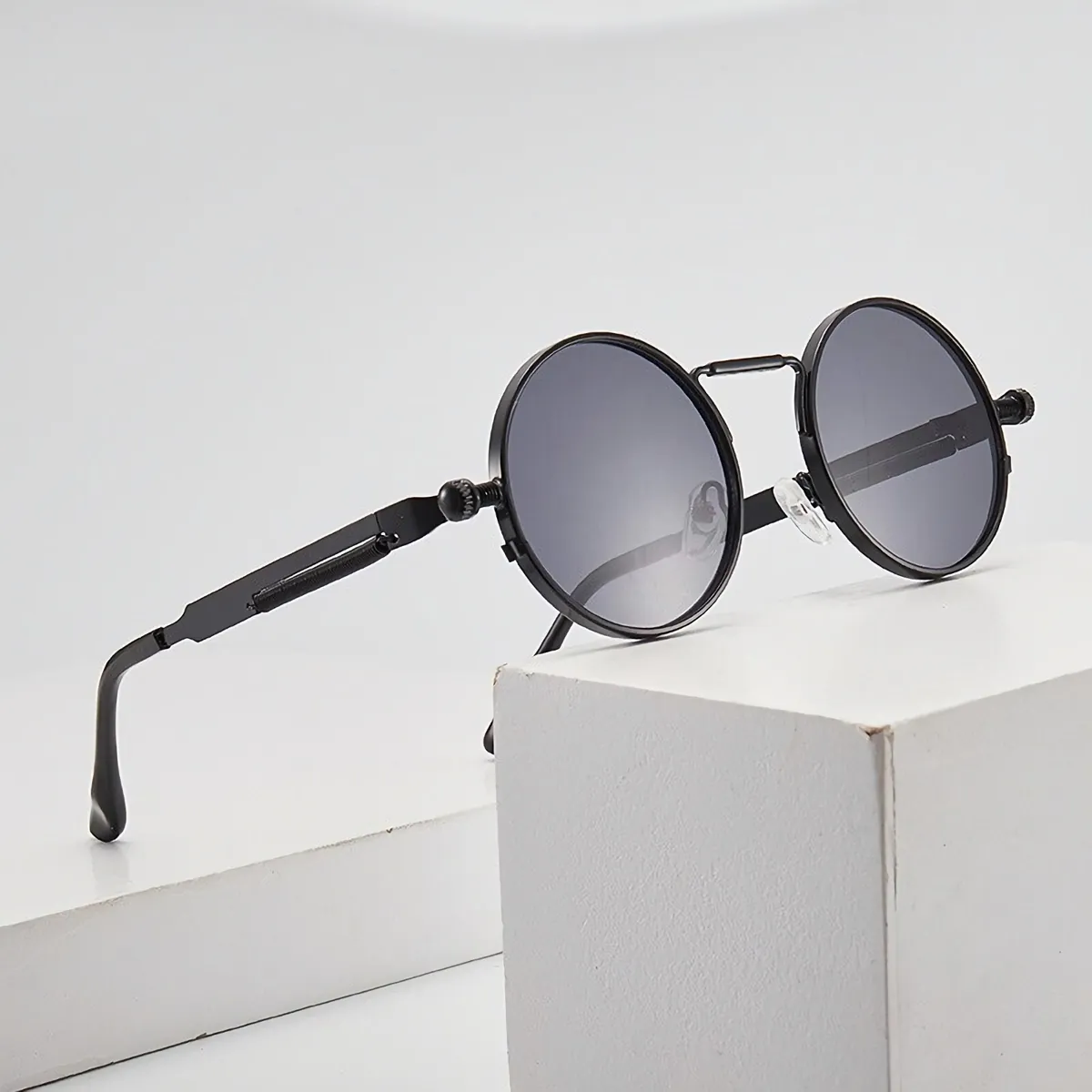 Vintage Retro Sonnenbrille Steampunk Rund Lennon Style Schwarz Cool UV400 5320 B