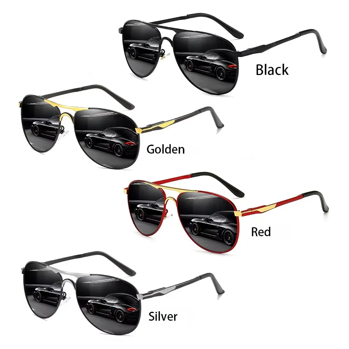 Stylische Sonnenbrille Pilotenbrille Fliegerbrille Brille Schwarz Gold 9374