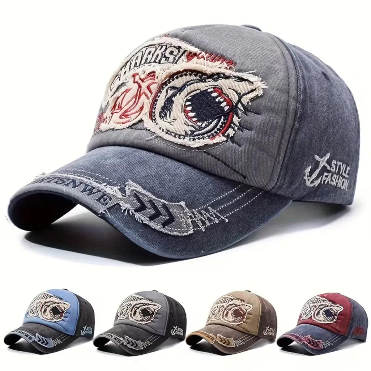 Sharks Basecap Basecaps Base Cap Vintage Style Schwarz Blau Braun Grau Rot