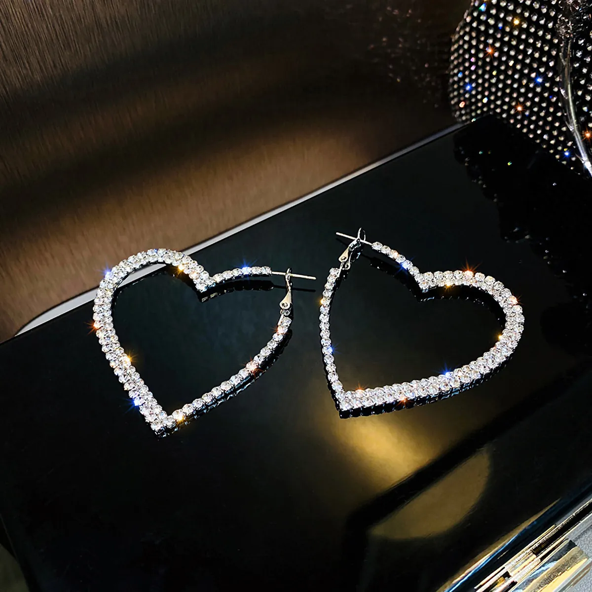 Strass Herz Ohrringe 50 mm Creolen Edelstahl Kreolen Modeschmuck