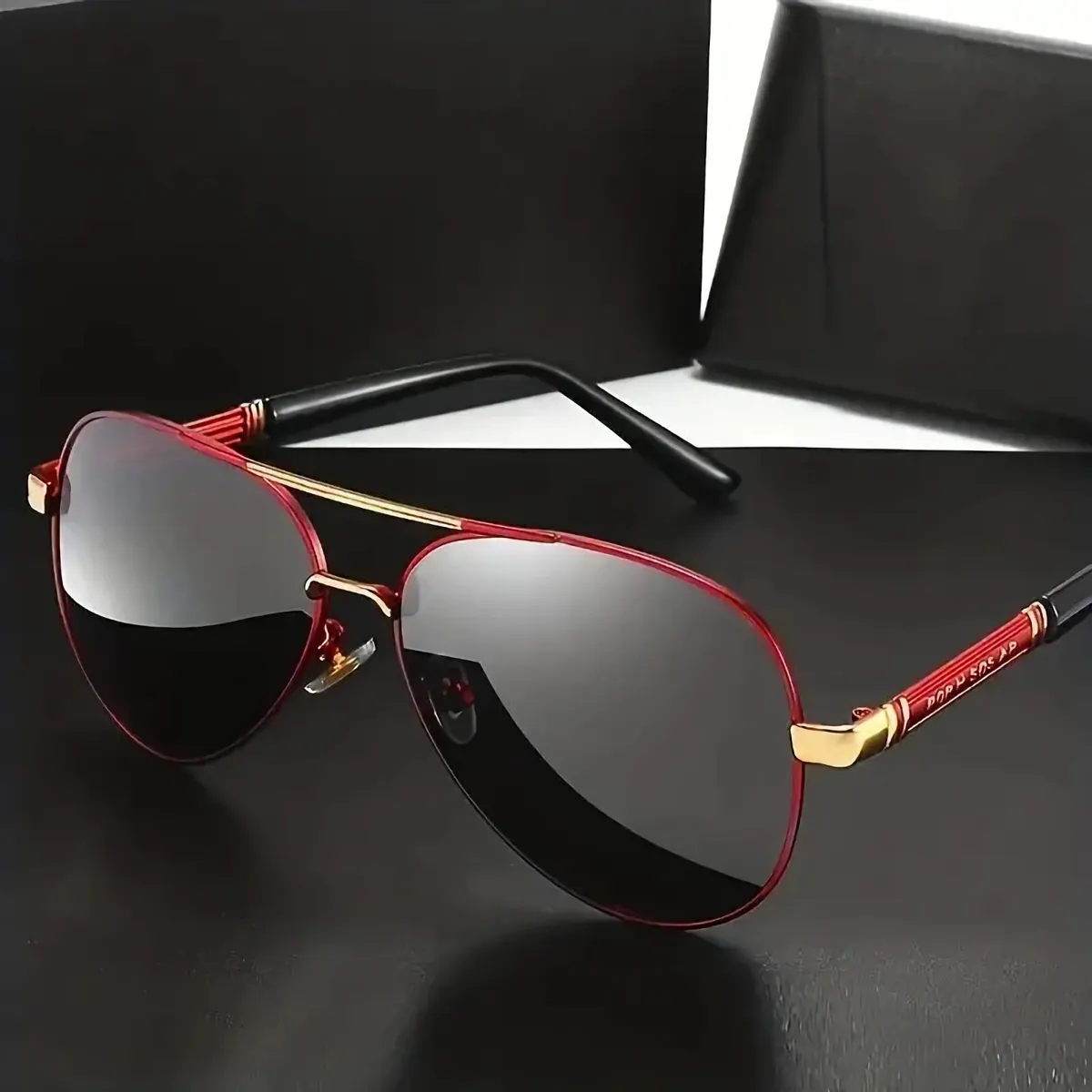 Stylische Sonnenbrille Pilotenbrille Fliegerbrille Brille Rot Gold P120 R