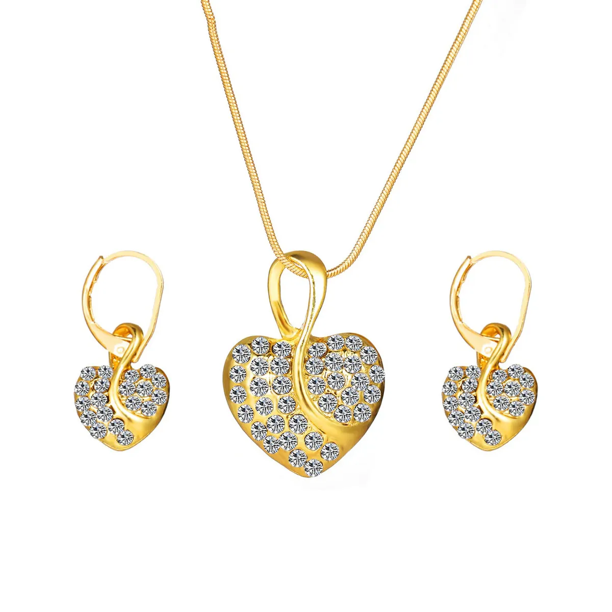 Damen Halskette mit Anhänger und Ohrringe Herz Strass Schmuck Frauen Geschenk