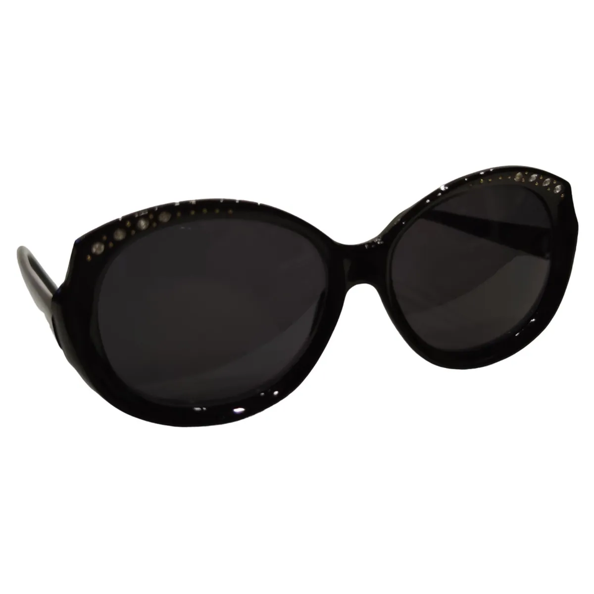 Stylische Cat Eye Sonnenbrille Schwarz mit Strass, schwarze Gläser 9388
