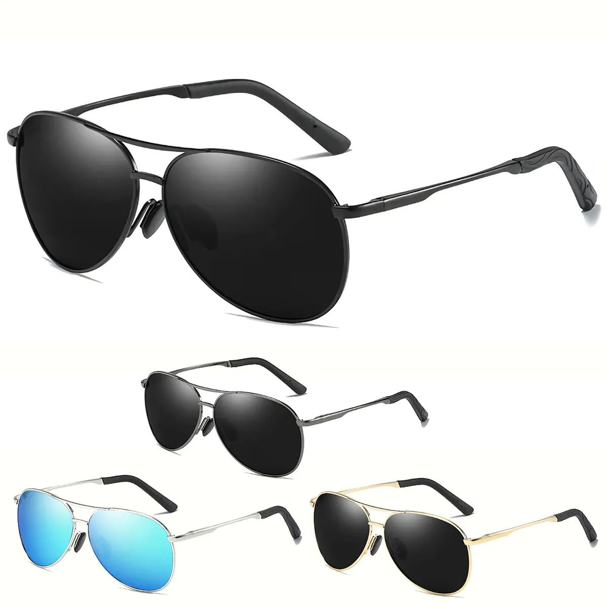 Stylische Sonnenbrille Pilotenbrille Fliegerbrille Brille Schwarz Rot Gold 9377