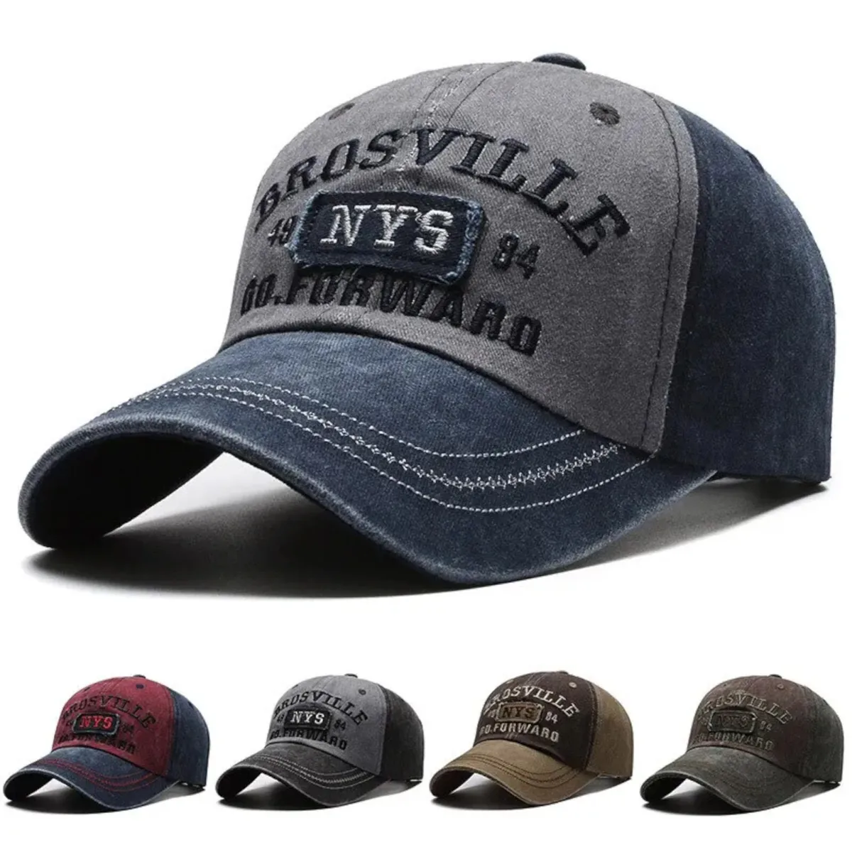 Brosville Basecap Basecaps Base Cap Vintage Style Schwarz Blau Braun Grau Rot