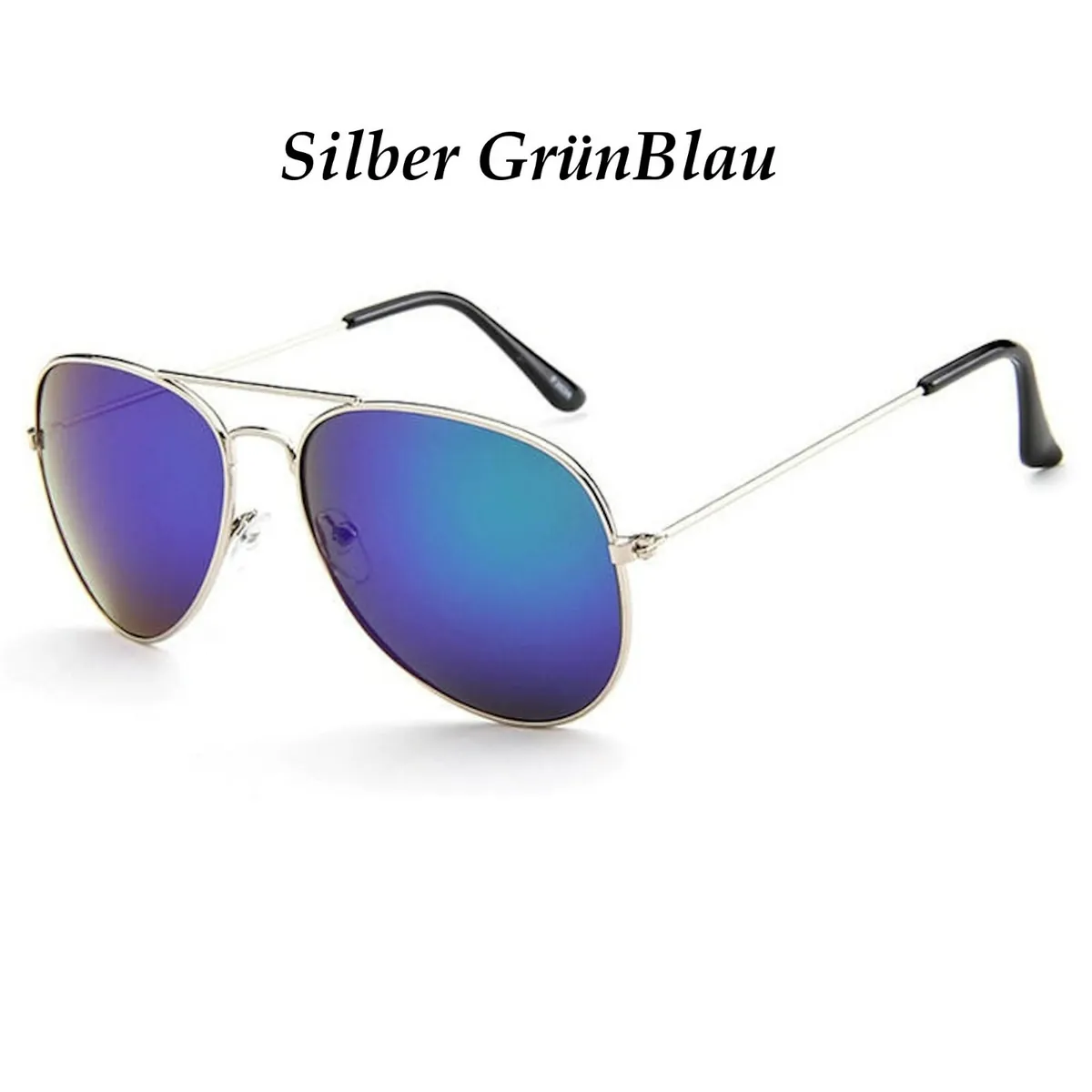 Sonnenbrille Pilotenbrille Fliegerbrille Brille Verspiegelt Silber Grünblau