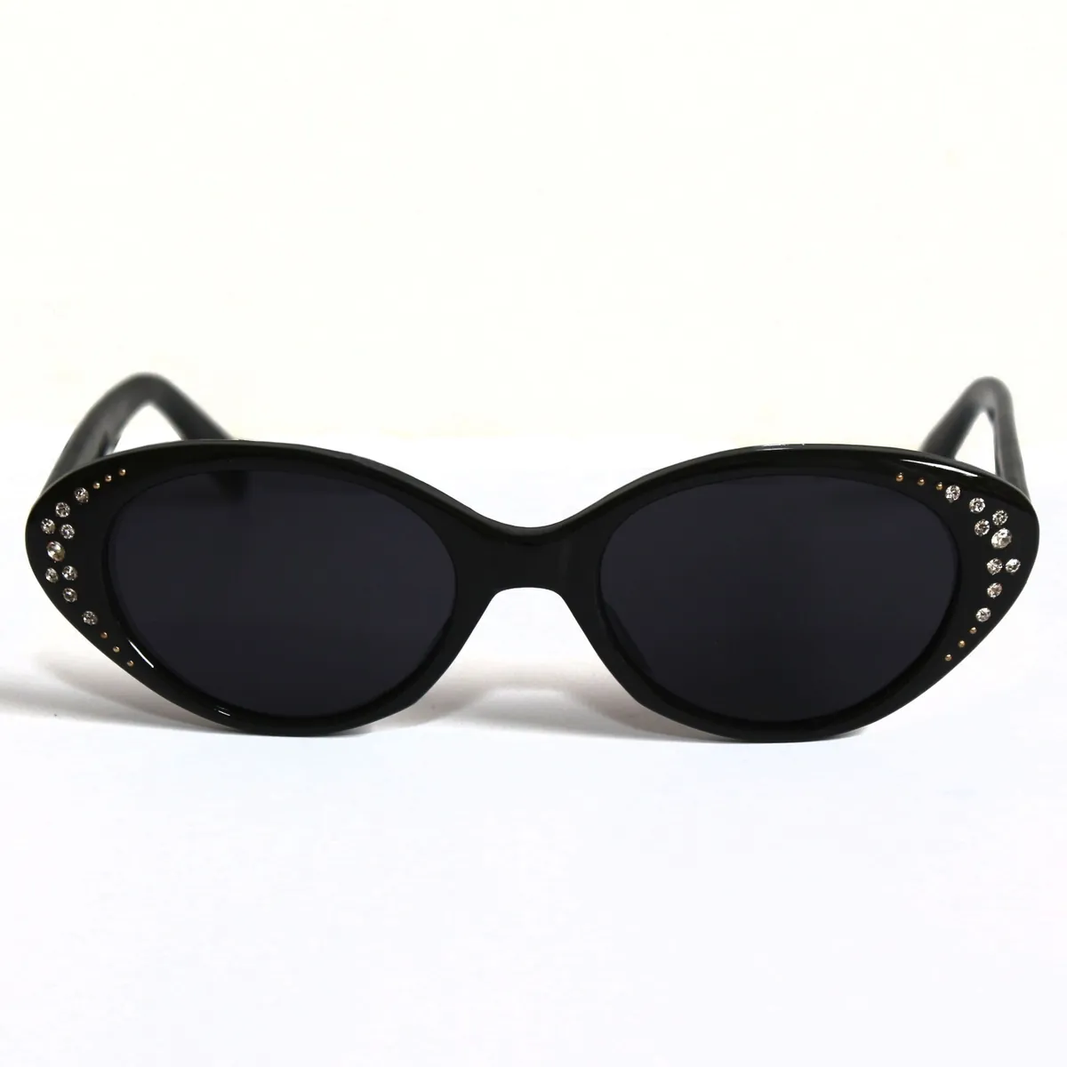 Stylische Cat Eye Sonnenbrille Schwarz mit Strass, schwarze Gläser 9385