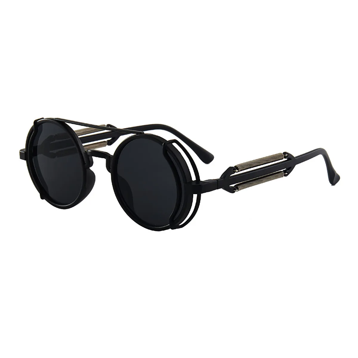 Vintage supercoole Retro Sonnenbrille Steampunk Rund schwarz Cool UV400 5315 B