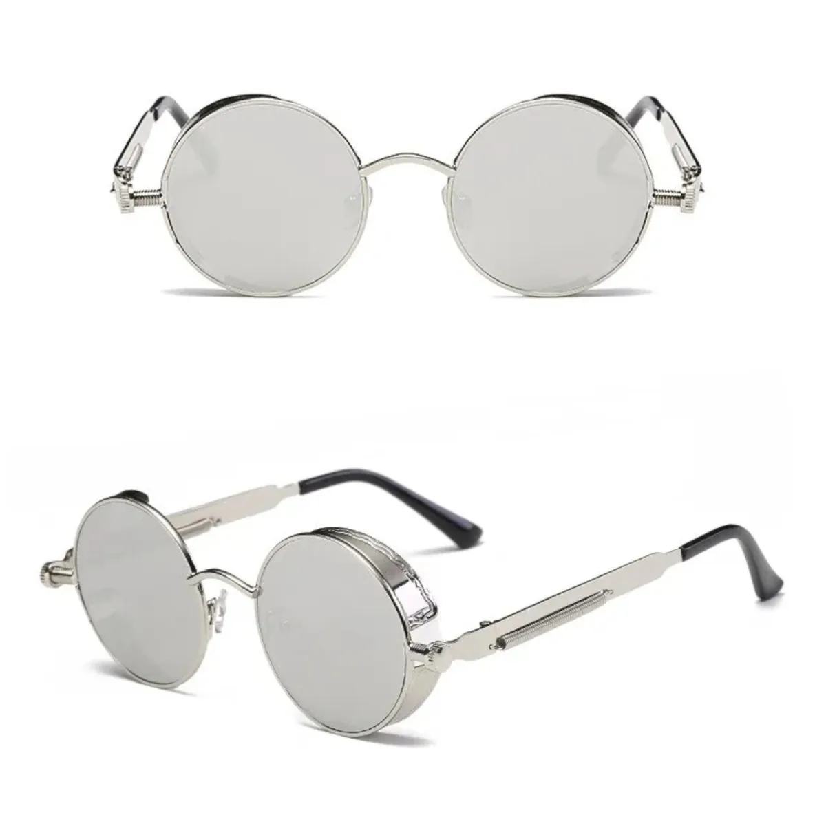 Vintage Retro Sonnenbrille Steampunk Rund Gold Schwarz Cool UV400 - 5310 MSV