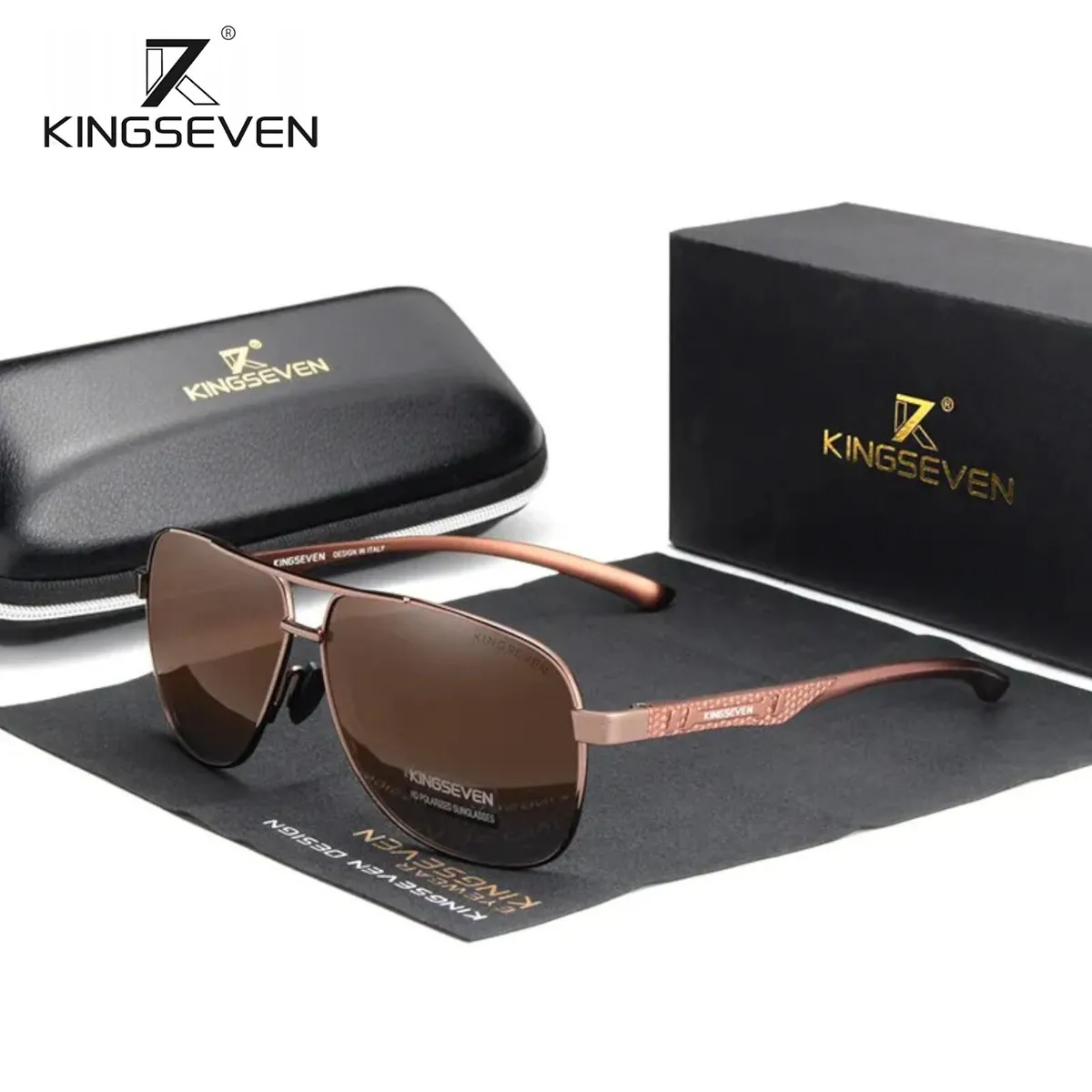 Sonnenbrille Kingseven 7188 Braun Premium Pilotenbrille Männer Polarisiert UV400
