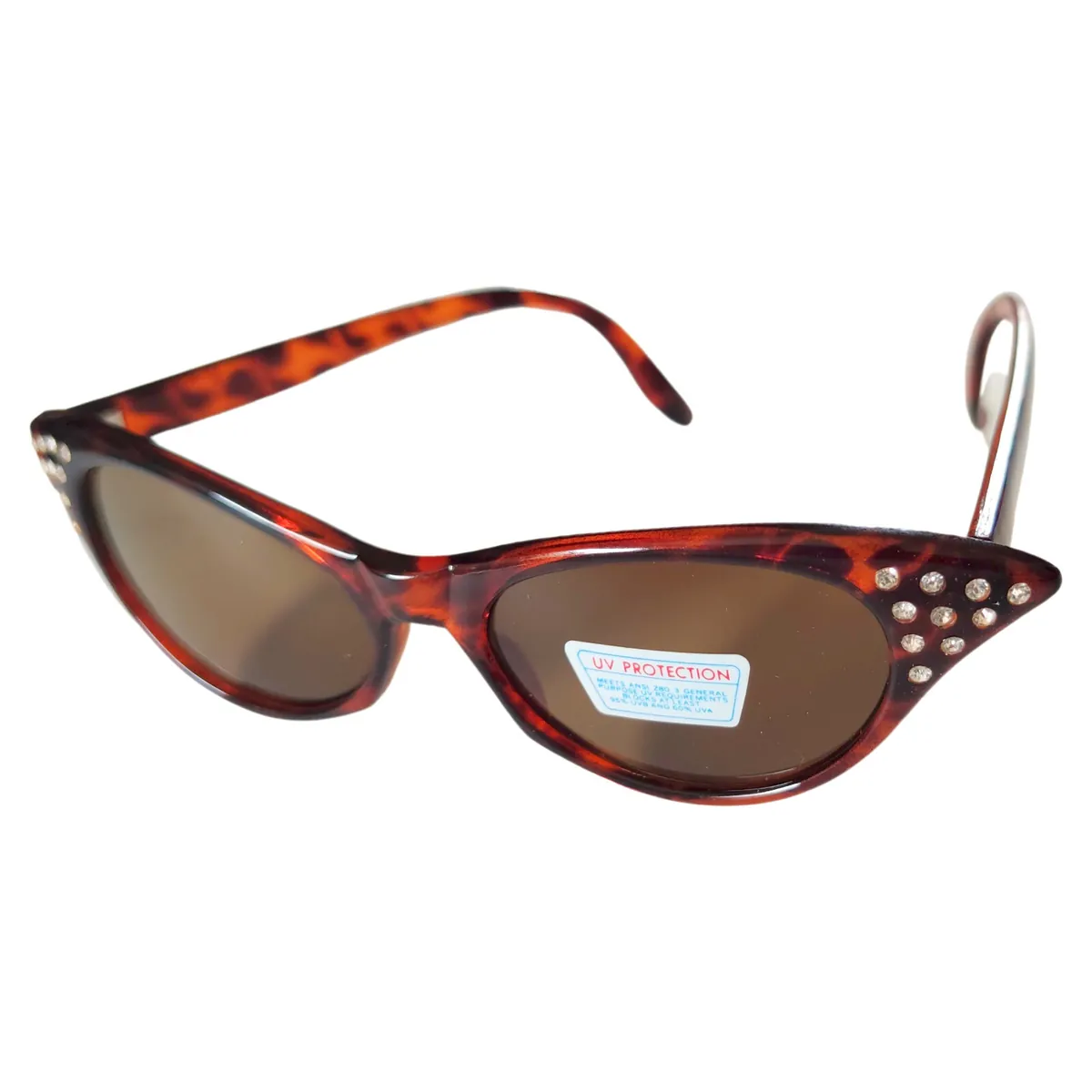Stylische Cat Eye Sonnenbrille Braun getigert und Strass, braune Gläser 10546 S