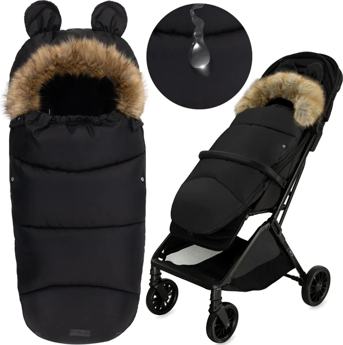MoMi COZY – Universal-Fußsack für Kinderwagen, Fleece-Innenfutter, beidseitiger Reißverschluss & Kapuze mit Ohren – in verschiedenen Farben