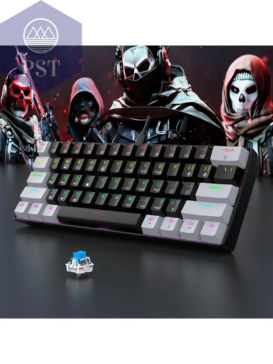 60% Wired Gaming Mechanical Keyboard RGB Backlit Ultra Compact Mini Layout for PC/Mac Gamers And Typists Easy Travel Design