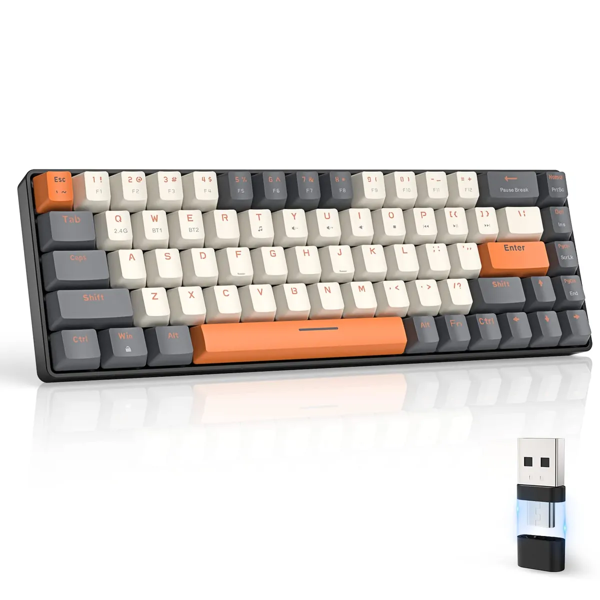 K68 Kabellose Mechanische Gaming-Tastatur, Dual-Mode 2.4 GHz Wireless/Bluetooth 5.0, 60% Prozent Tastatur Hot-Swap-fähig Roter mit 2-in-1-Empfänger für PC/Mac/Smartphone